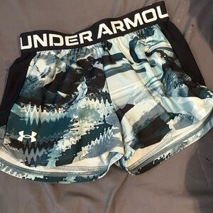 Under Armour Blue and Black Athletic Shorts with Camo Design
